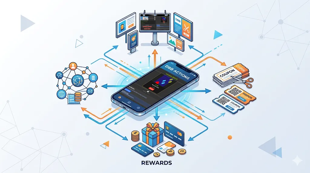 Coupons, billboards, rewards, and DBB connected together